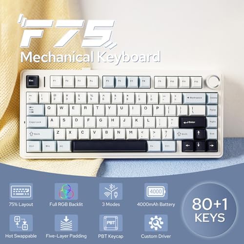 EPOMAKER x Aula F75 Gasket Mechanical Keyboard, 75% Wireless Hot Swappable Gaming Keyboard with Five-Layer Padding&Knob, Bluetooth/2.4GHz/USB-C, RGB (Light Blue, LEOBOG Reaper Switch) - Image 2