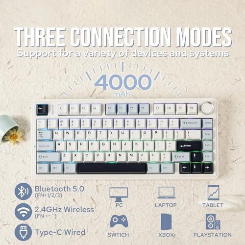 EPOMAKER x Aula F75 Gasket Mechanical Keyboard, 75% Wireless Hot Swappable Gaming Keyboard with Five-Layer Padding&Knob, Bluetooth/2.4GHz/USB-C, RGB (Light Blue, LEOBOG Reaper Switch) - Image 3
