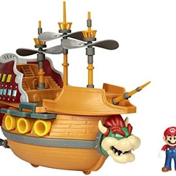 Super Mario Deluxe Bowser's Air Ship Playset with Mario Action Figure – Authentic in-Game Sounds & Spinning Propellers